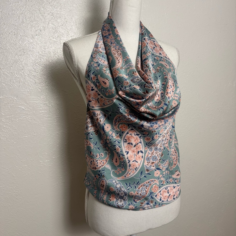 Ro‎ & De Paisley Cowl Neck Satin Halter Top